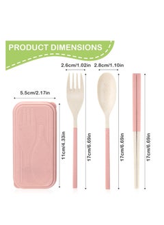 KASTWAVE Travel Utensil Set with Case, Wheat Straw Portable Plastic Collapsible Spoon Chopsticks Forks, Camping Cutlery Lunch Utensils Cutlery Bulk for Kids Adults, 8 Sets, Pink, Green, Blue, Beige  - Image 2