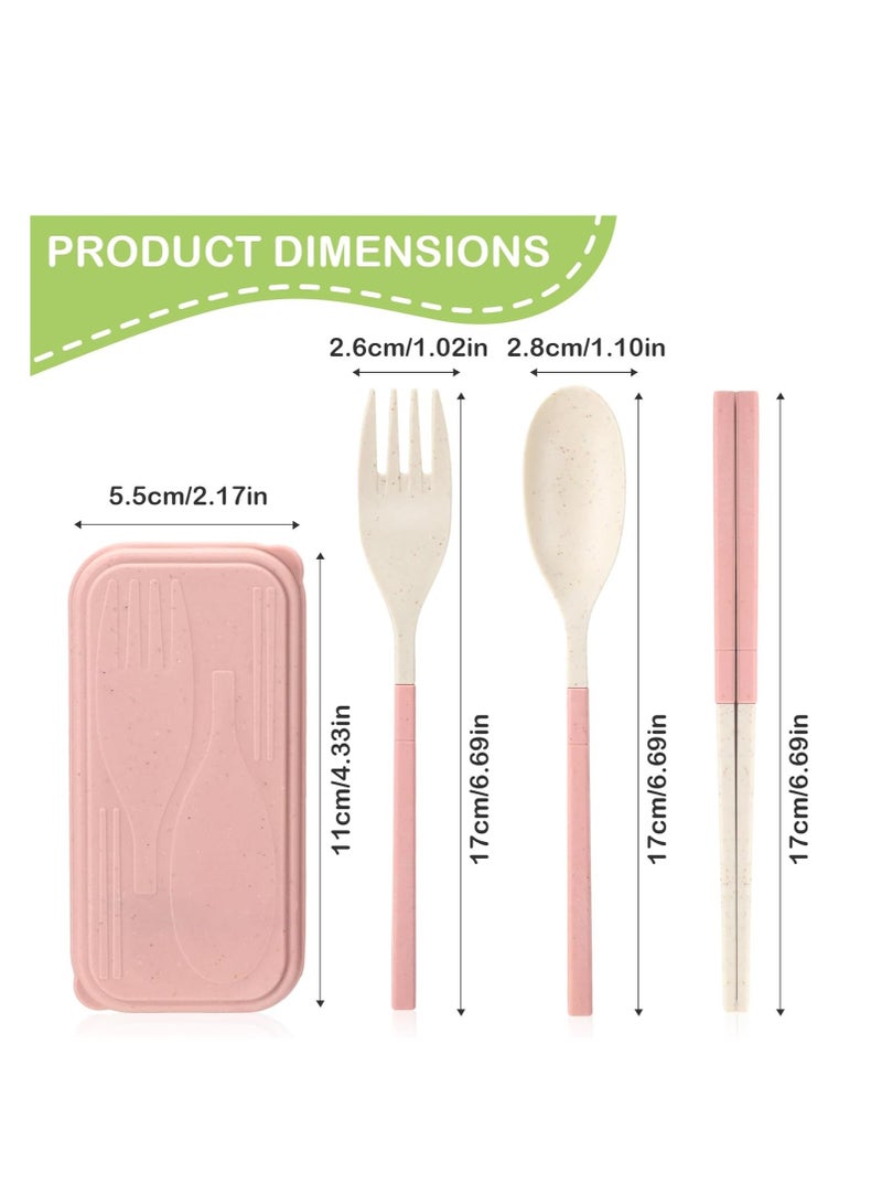 KASTWAVE Travel Utensil Set with Case, Wheat Straw Portable Plastic Collapsible Spoon Chopsticks Forks, Camping Cutlery Lunch Utensils Cutlery Bulk for Kids Adults, 8 Sets, Pink, Green, Blue, Beige - Image 2