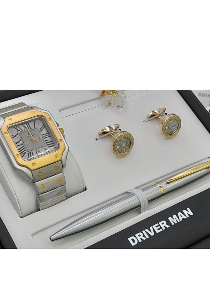 طقم ساعه رجالي درايفر مان بعلبه فاخره.مكون من ساعه قلم كبك وسبحه