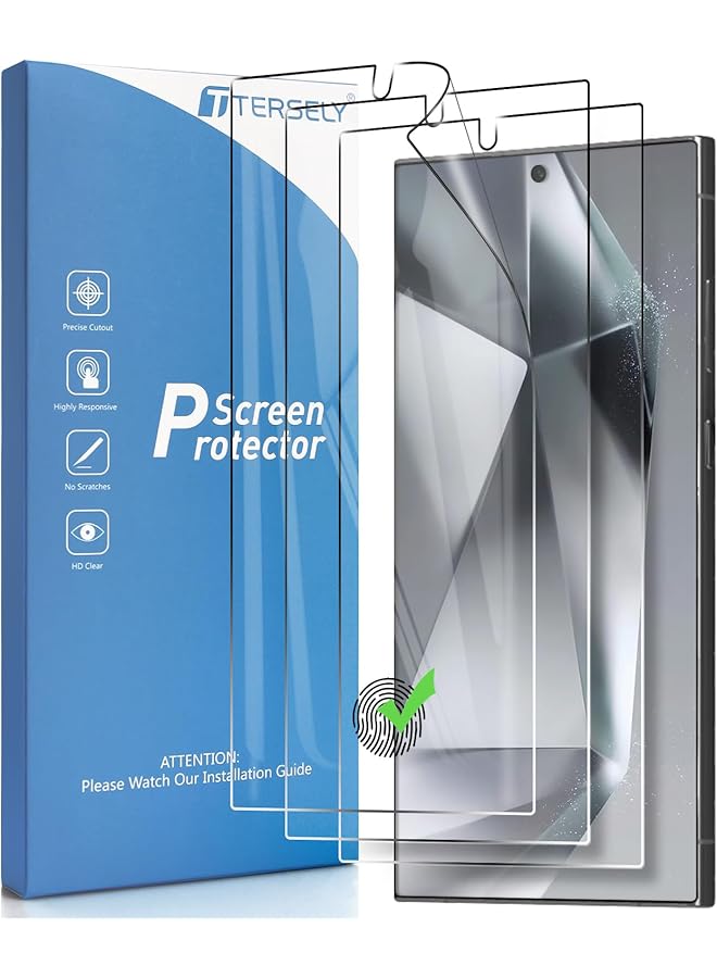 erorex 【3 Pack】 Screen Protector For Samsung Galaxy S24 Ultra (6.8 Inch), Support Fingerprint Unlock Full Cover Hydrogel Aqua Screen Protector Curved For Samsung Galaxy S24 Ultra 6.8 Inch  - Image 1
