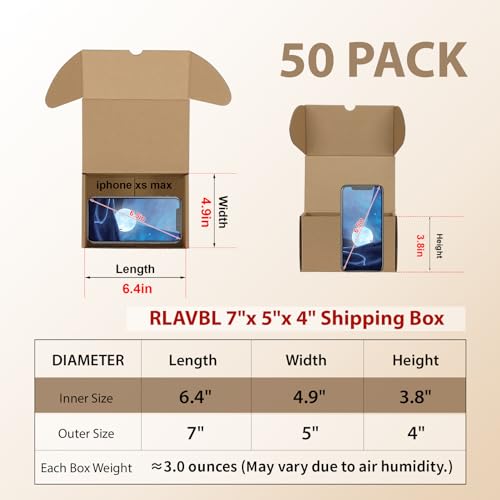 RLAVBL 7x5x4 Small Shipping Boxes Set of 50, Brown Corrugated Cardboard Box for Packing, Mailing, Business - Image 2