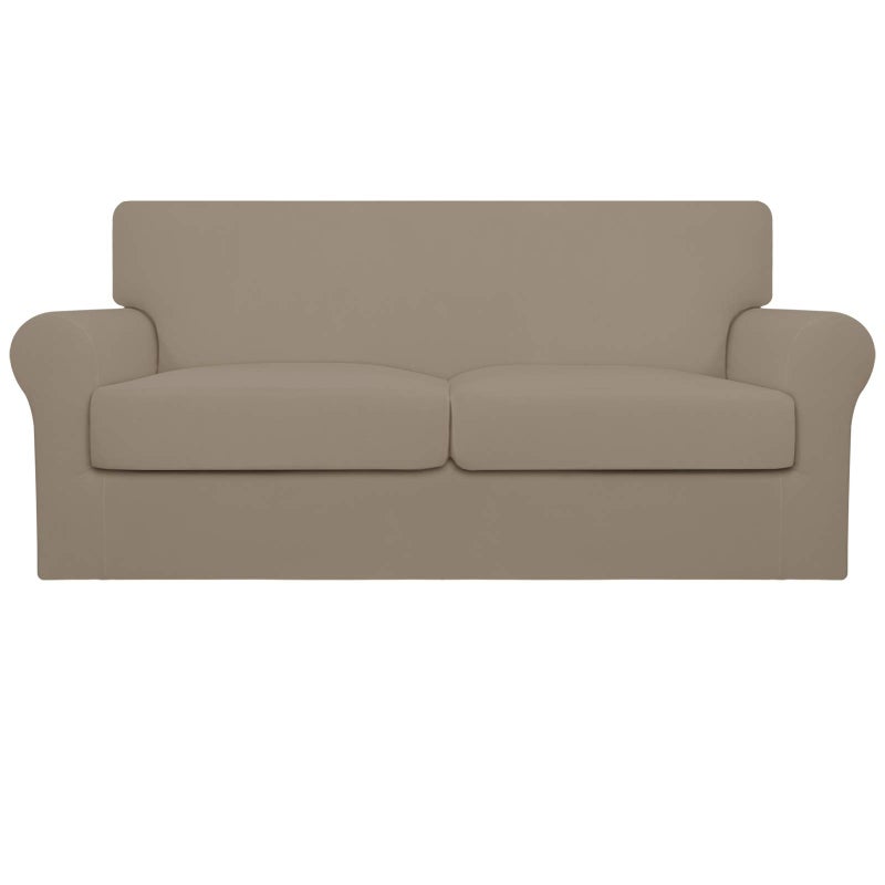 Easy-Going EasyGoing Oversized 3 Pieces Stretch Fleece Soft Loveseat Couch Cover for Pets  Washable Sofa Slipcover for 2 Separate Cushion Couch  Elastic Furniture Protector for Dogs Kids Natural 