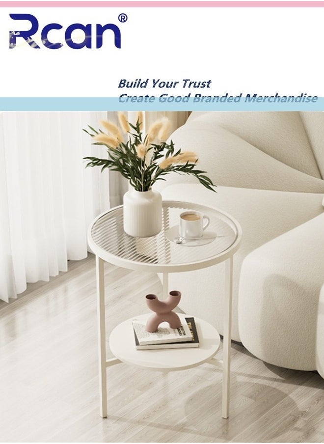 Rcan Round Side Table, 2-Tier Gold Accent Table Glass End Table with Metal Frame Snack Side Table Coffee Table for Living Room, Balcony, Bedroom, Gold  - Image 1