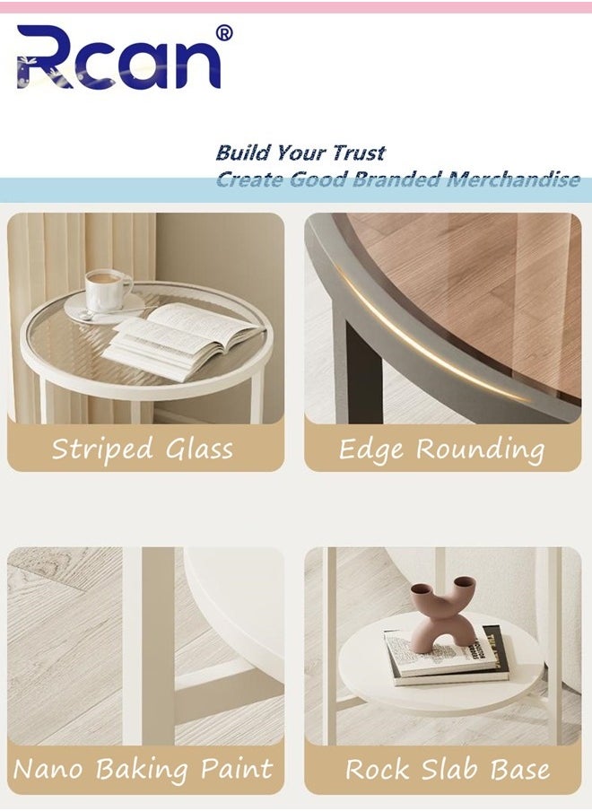Rcan Round Side Table, 2-Tier Gold Accent Table Glass End Table with Metal Frame Snack Side Table Coffee Table for Living Room, Balcony, Bedroom, Gold  - Image 4