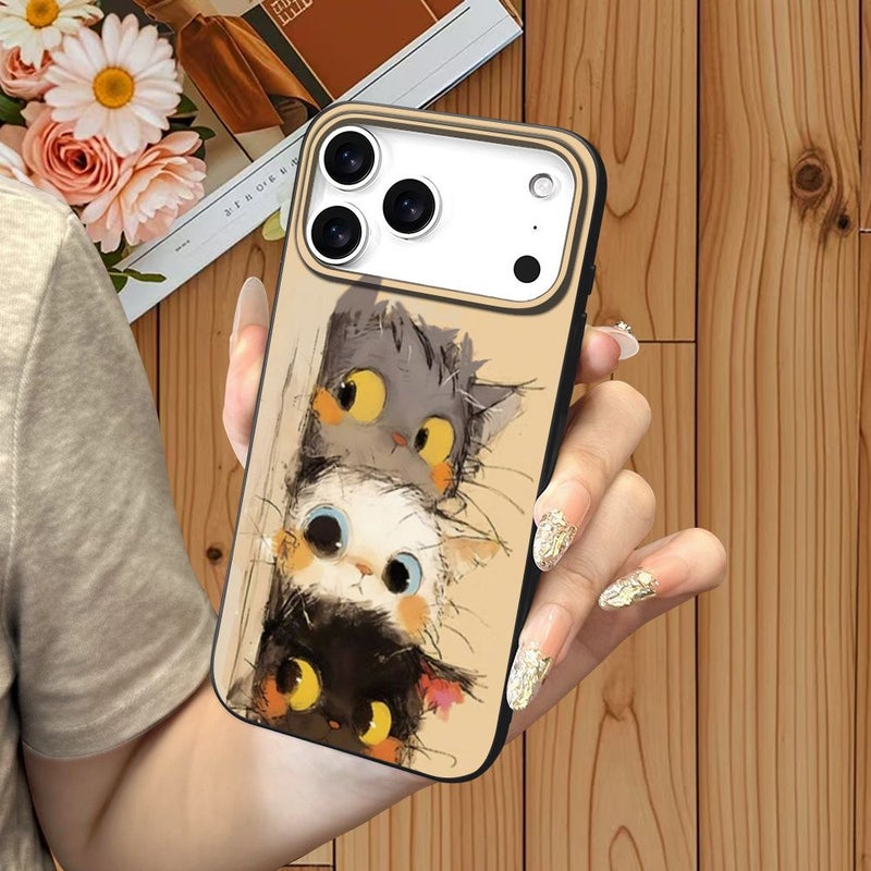 Vintage Watercolor Stacked Cat Pattern Skin Feel Drop Resistant Phone Case For iPhone 12 - Image 5