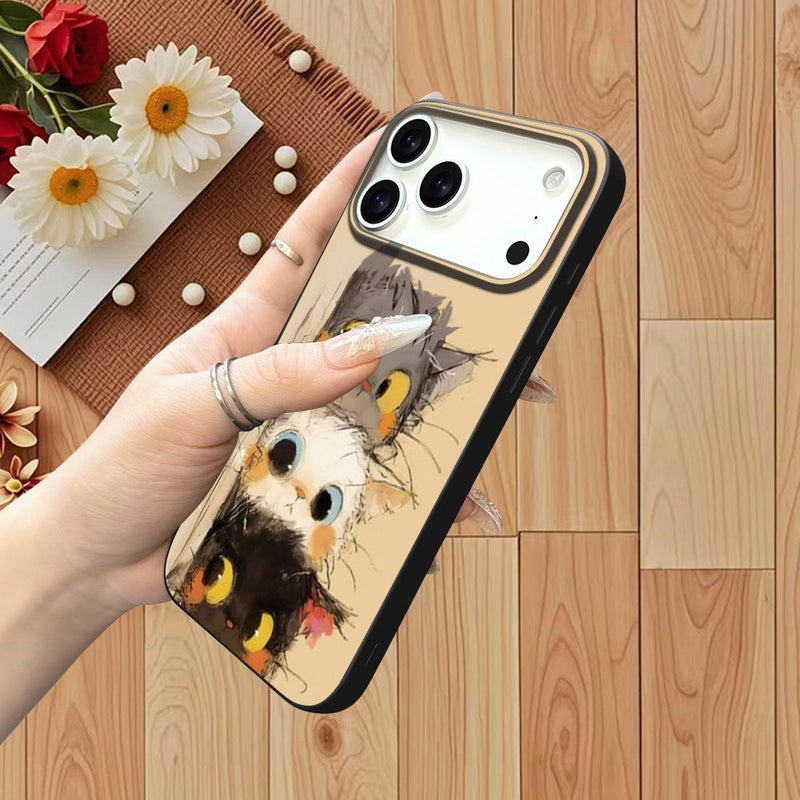 Vintage Watercolor Stacked Cat Pattern Skin Feel Drop Resistant Phone Case For iPhone 12 - Image 3
