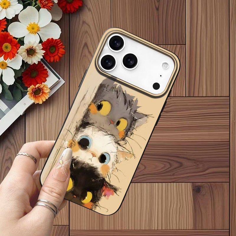 Vintage Watercolor Stacked Cat Pattern Skin Feel Drop Resistant Phone Case For iPhone 12 - Image 2