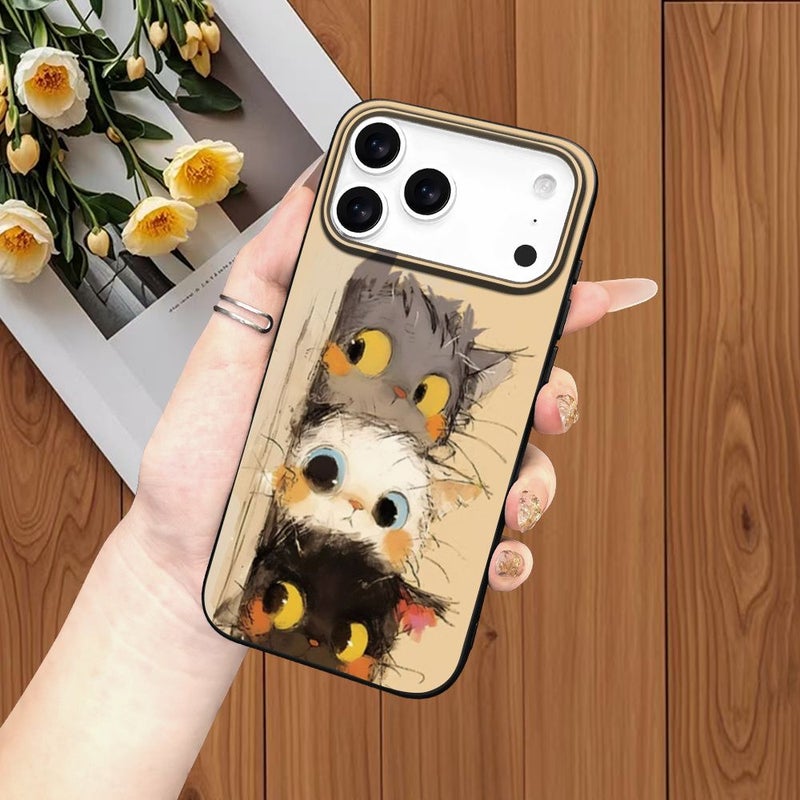 Vintage Watercolor Stacked Cat Pattern Skin Feel Drop Resistant Phone Case For iPhone 12 - Image 1