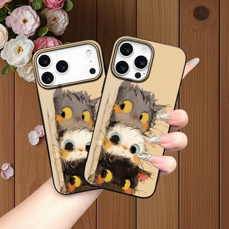 Vintage Watercolor Stacked Cat Pattern Skin Feel Drop Resistant Phone Case For iPhone 12 - Image 4