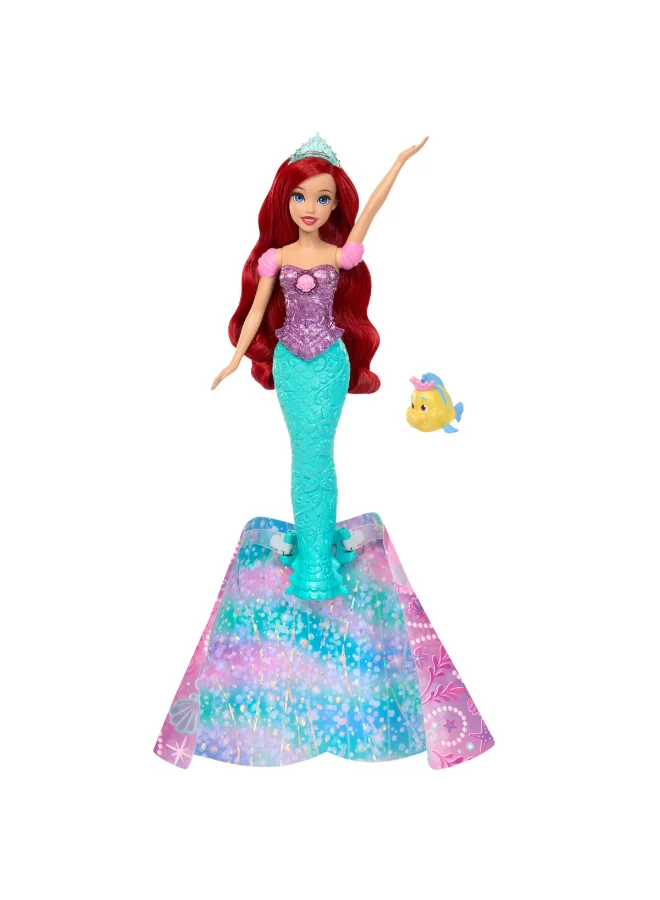 Princess Ariel Human to Mermaid Transforming Fashion Doll with Flounder Friend Figure & 2 Tiara Accessories, Inspired by Movie
