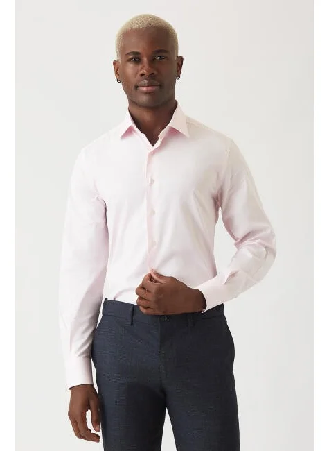Bisse Men's Modern Fit Long Sleeve Classic Shirt PINK GM22Y221141_D29