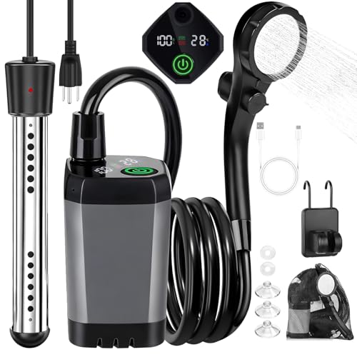 COOLIGO Portable Camping Shower with Heater, 6000mAh Rechargeable Camping Shower with 2000W Immersion Heater, LED Display, Heated Outdoor Shower for Travel, Hiking, Car, Pet - Image 1