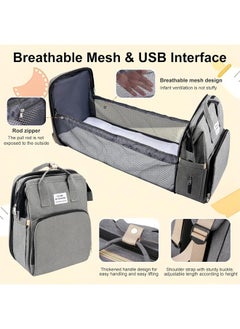 Topyich Baby Diaper Bag Backpack, Diaper Bag Multi Function Waterproof Travel Backpack Nappy Bags, Portable Changing Mat and Foldable Cot, Baby Travel Bag for Mum and Dad (Grey)  - Image 3