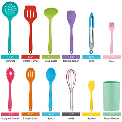 LIANYU 12-Piece Silicone Kitchen Cooking Utensils with Holder, Kitchen Tools Set Include Slotted Spatula Spoon Turner Ladle Tong Whisk, Dishwasher Safe, Multi Colored - Image 2