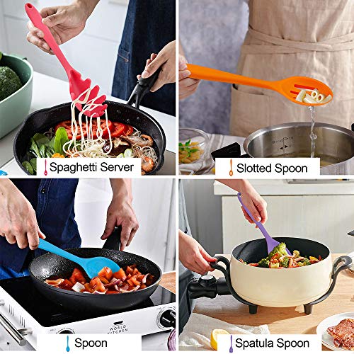 LIANYU 12-Piece Silicone Kitchen Cooking Utensils with Holder, Kitchen Tools Set Include Slotted Spatula Spoon Turner Ladle Tong Whisk, Dishwasher Safe, Multi Colored - Image 5