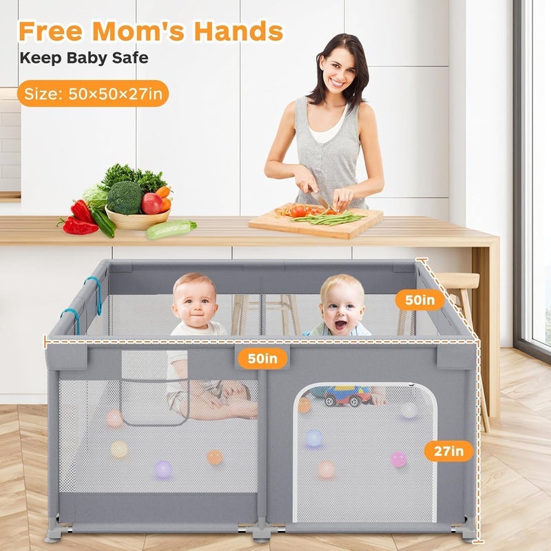 بيكاسيو حظيرة الأطفال من PICCASIO مقاس 120x120 مع حلقتين سحب - حظيرة ألعاب ومركز نشاط محمول وآمن للاستخدام الداخلي والخارجي، سياج ألعاب رضّع مع جوانب شبكية قابلة للتنفس. - Image 2