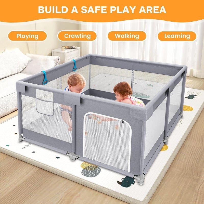 بيكاسيو حظيرة الأطفال من PICCASIO مقاس 120x120 مع حلقتين سحب - حظيرة ألعاب ومركز نشاط محمول وآمن للاستخدام الداخلي والخارجي، سياج ألعاب رضّع مع جوانب شبكية قابلة للتنفس. - Image 4