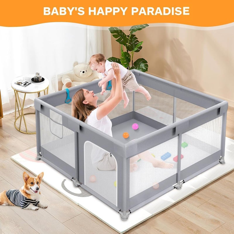 بيكاسيو حظيرة الأطفال من PICCASIO مقاس 120x120 مع حلقتين سحب - حظيرة ألعاب ومركز نشاط محمول وآمن للاستخدام الداخلي والخارجي، سياج ألعاب رضّع مع جوانب شبكية قابلة للتنفس. - Image 5