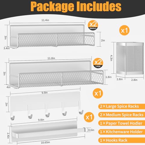 DTUQYX Magnetic Spice Rack for Refrigerator 7 Pack 100 Metal Strong Magnet Shelves Kitchen Spice Organizer W Hook Rack Paper Towel Holder Utensils Caddy Home Laundry Room Storage Organization White - Image 3