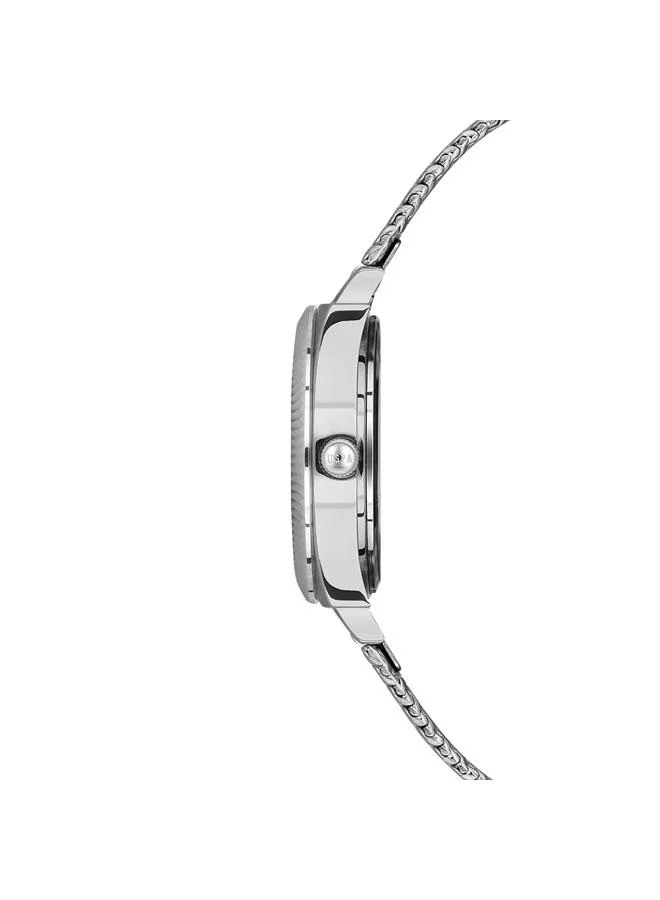 يو اس بولو اسن ساعة نسائية ستانلس ستيل فضي مينا أزرق بعقارب  مم