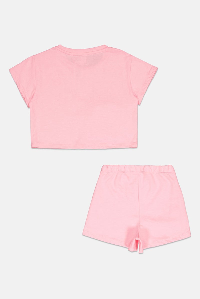 Freestyle طقم تي شيرت وشورت للبنات مكون من 2 قطعة مع حقيبة بسحاب، وردي - Image 2