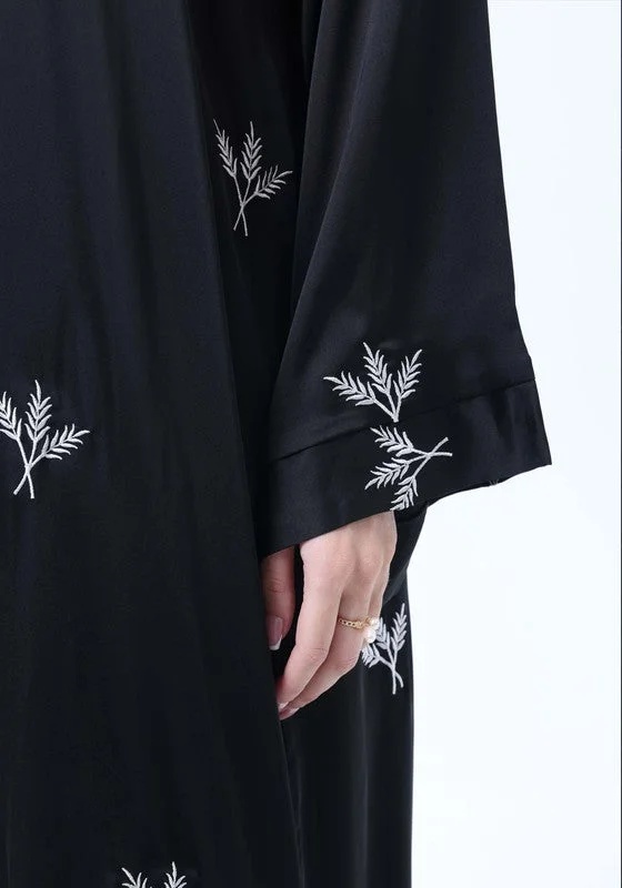 MSquare Fashion Black Silk Abaya with Silver Embroidered Motifs & Matching Headscarf
