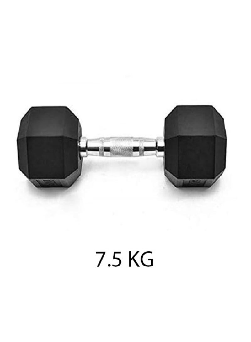 Huitich Gym Fitness Equipment Rubber Hex Dumbbell 1 Pc Black 7.5 Kg  - Image 1
