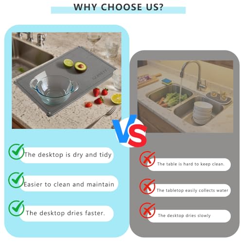 GOPRETY Quick Dry Stone Drying Mat for Kitchen Counter - 24"× 16" Extra Large Absorbent Diatomaceous Earth Dish Rack Mat, Non-Slip Stone Drying Mat for Kitchen Dishes - Image 5