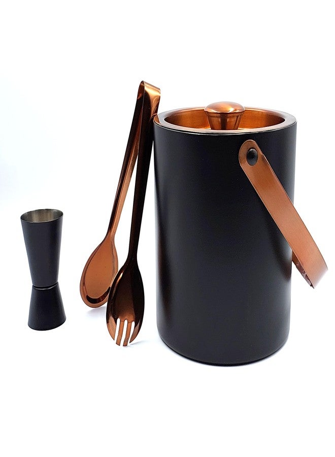 EVK® Double Wall Stainless Steel Ice Bucket with Tong and Peg Measurer | Black & Copper Ice Bucket for Bar & Home - Image 2