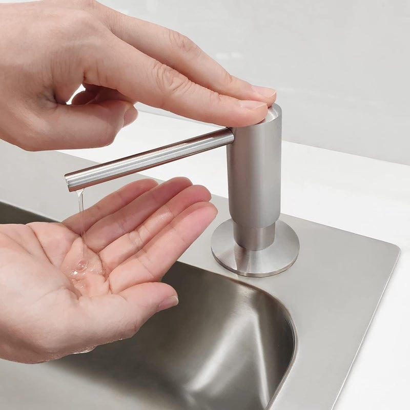 EADOT Brushed Nickel Built in Soap Dispenser for Kitchen Sink with 17 OZ PET Bottle Brass Pump Head Deck Mounted Dish Soap Dispenser - Image 5