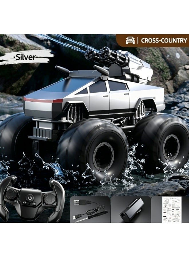 شاحنة تحكم عن بعد كبيرة للطرق الوعرة 4x4 مع نظام رش الماء، سيارة RC كهربائية سريعة 48 كم/ساعة للأطفال والكبار، فضي - Image 1