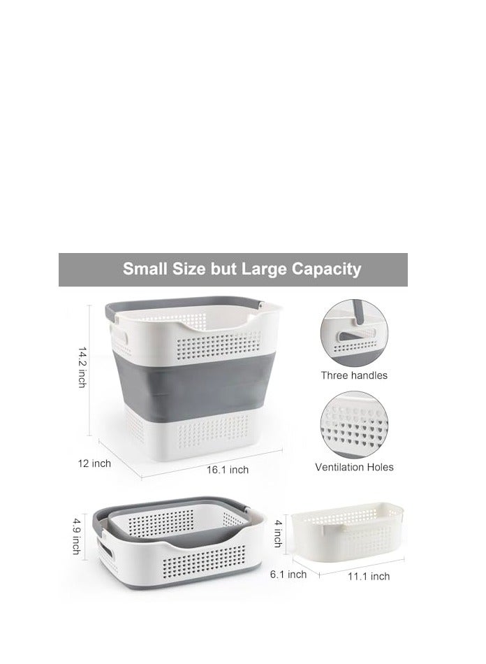 XVersion Laundry Basket Large Foldable 40L with Handle, Collapsible Handled Plastic Washing Clothes Laundry Bin Container, Multi purpose Organizer Storage Washing Basket for Home Gray - Image 2