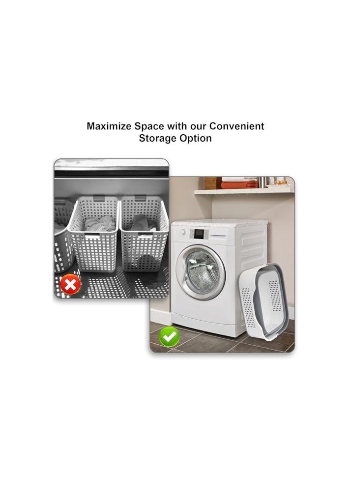 XVersion Laundry Basket Large Foldable 40L with Handle, Collapsible Handled Plastic Washing Clothes Laundry Bin Container, Multi purpose Organizer Storage Washing Basket for Home Gray - Image 4