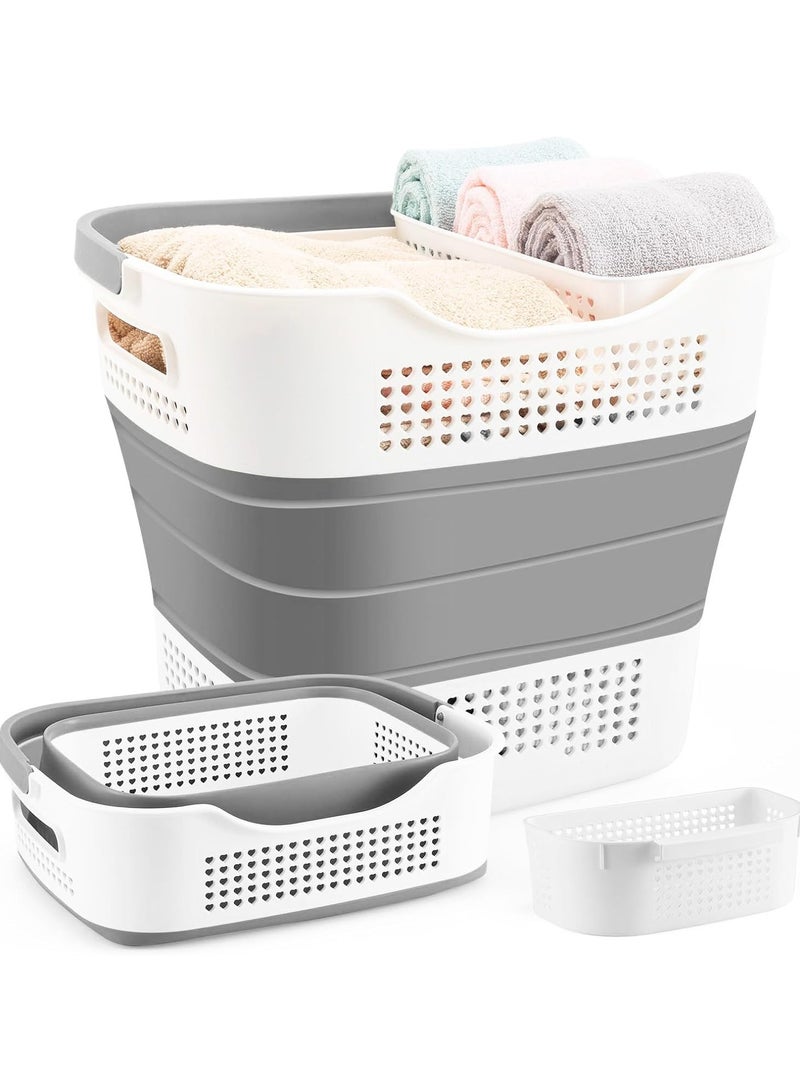XVersion Laundry Basket Large Foldable 40L with Handle, Collapsible Handled Plastic Washing Clothes Laundry Bin Container, Multi purpose Organizer Storage Washing Basket for Home Gray - Image 1