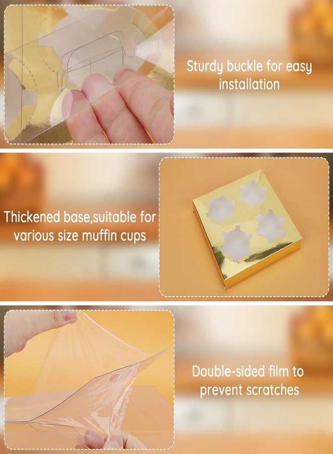 EUSOAR Cupcake Boxes, 6 Pack Rectangle Gold Treat Dessert Wrappers Bakery Pastry Containers 4 Count, Clear Muffins Gift Holder Disposable Mini Cake Carriers Plastic for Wedding Party Favor Supplies - Image 3