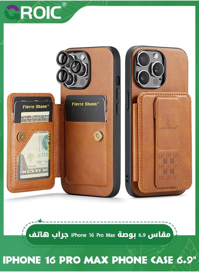 GROIC Design for iPhone 16 Pro Max Case 6.9 Inch Wallet Case with Camera Lens Protective Film, Back Flip Wallet Case with Kickstand, Magnetic MagSafe, Card Holder Slots Protective Full Protection Cover  - Image 1