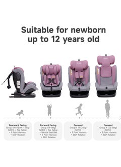 Jovikids Angela Safety Baby Car Seat with Isofix and Top Tether, 360 Degree Swivel Child Seat, Rotating Carseat for Group 0/1/2/3, 0-12 Years Old, ECE R44/04, Pink  - Image 3