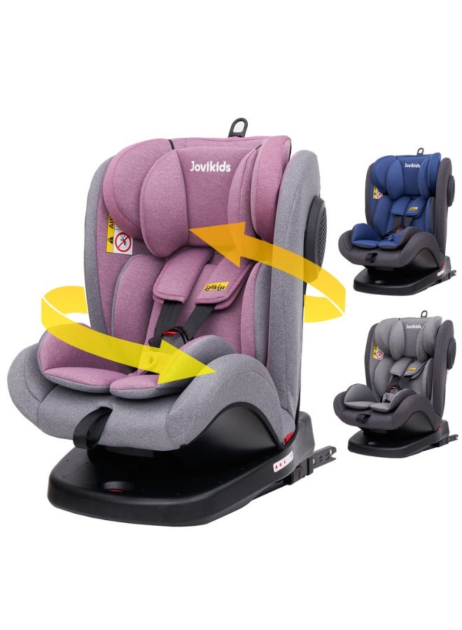 Jovikids مقعد سيارة جويكيدز أنجيلا القابل للتحويل لجميع الأعمار مجموعة 0/1/2/3 من 0 إلى 12 سنة دوران 360° مواجهة للخلف والأمام إيزوفكس + حزام علوي مسند رأس قابل للتعديل بسبع وضعيات حزام أمان بخمس نقاط وردي - Image 1
