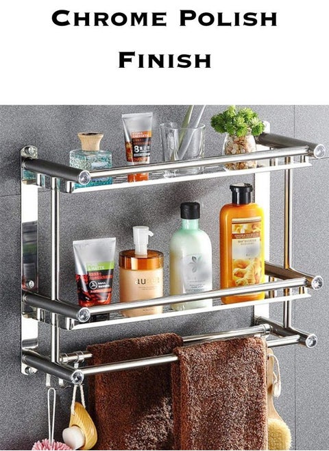 Bathroom Shelf 3 Tier Wall Mount Rack With Double Layer Towel Holders No Drilling And No Screw Heavy Duty Shelf Shower Caddy