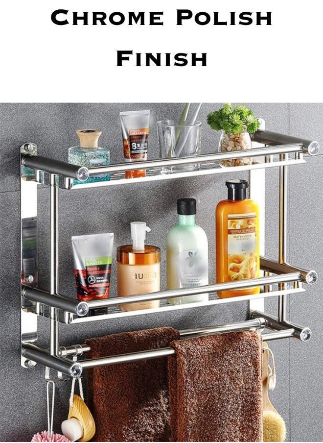 RACK STORE - Bathroom Shelf 3 Tier Wall Mount Rack With Double Layer Towel Holders No Drilling And No Screw Heavy Duty Shelf Shower Caddy - Image 1