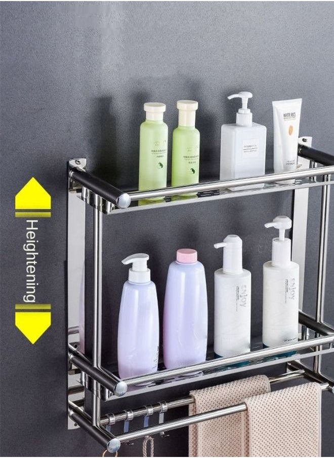 RACK STORE - Bathroom Shelf 3 Tier Wall Mount Rack With Double Layer Towel Holders No Drilling And No Screw Heavy Duty Shelf Shower Caddy - Image 1