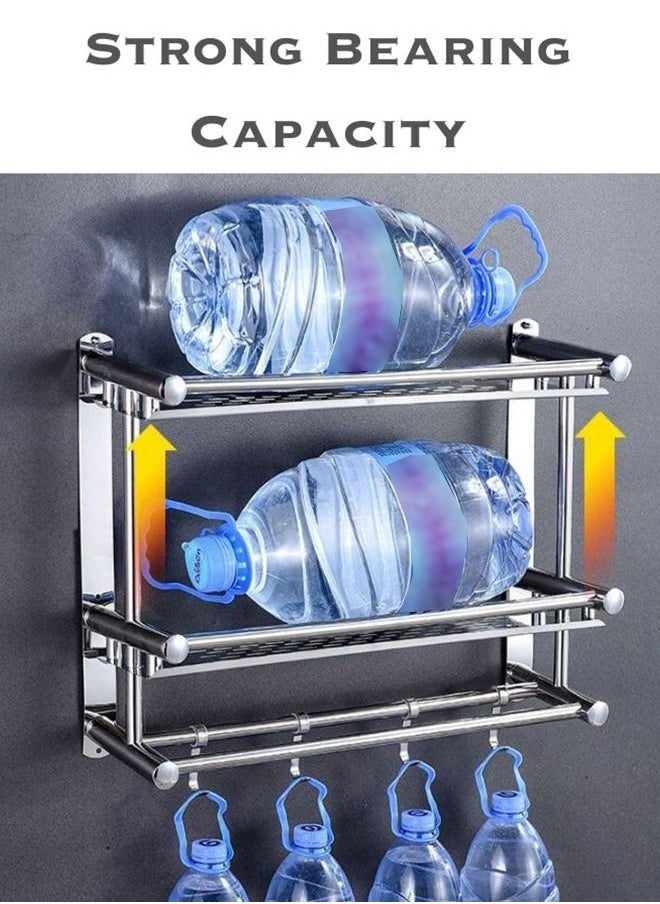 RACK STORE - Bathroom Shelf 3 Tier Wall Mount Rack With Double Layer Towel Holders No Drilling And No Screw Heavy Duty Shelf Shower Caddy - Image 1