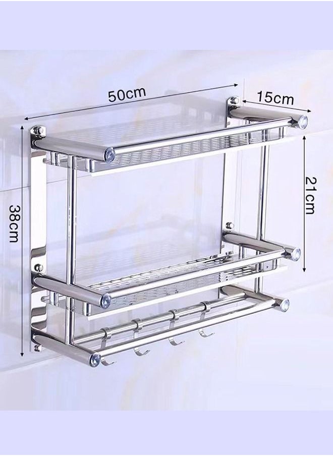 RACK STORE - Bathroom Shelf 3 Tier Wall Mount Rack With Double Layer Towel Holders No Drilling And No Screw Heavy Duty Shelf Shower Caddy - Image 1