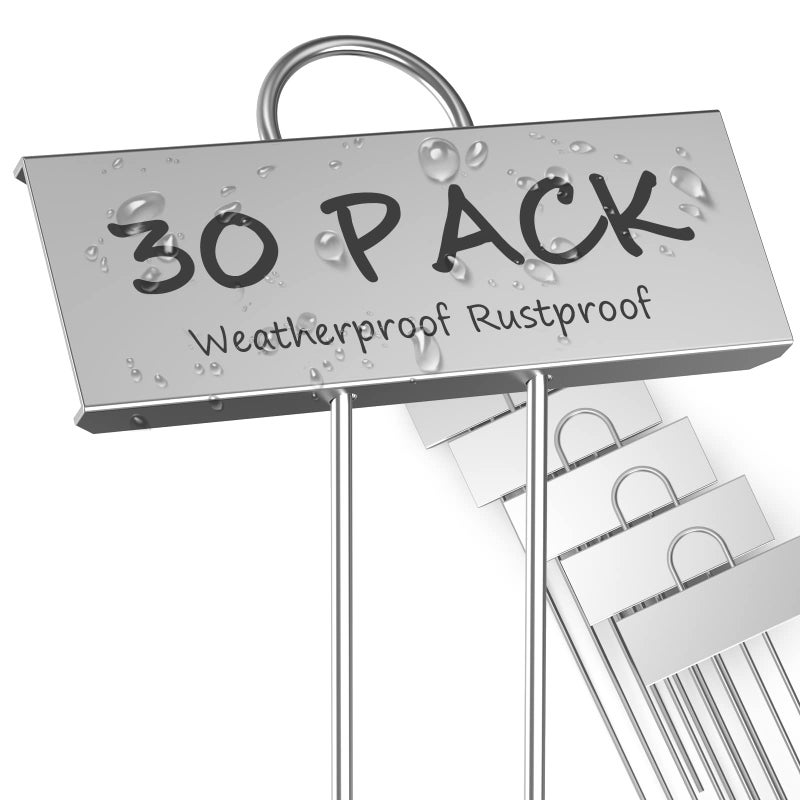 startostar STARTOSTAR 30-Pack Metal Plant Labels Weatherproof Garden Markers,Height 10.6'', Label Area 3.5''X 1.2'' Reusable Nursery Tags for Vegetables Herb Flower Seed Greenhouse - Zinc  - Image 1