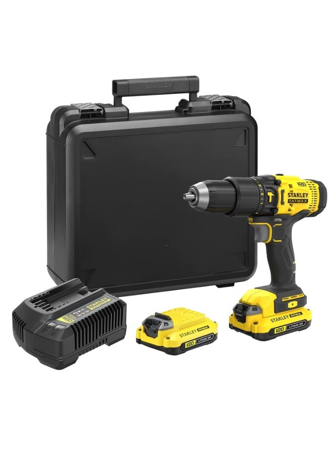 STANLEY FATMAX SCD711C2K-B1 20V 1.5Ah Cordless Brushed Hammer Drill Machine With 2pcs Batteries & 1pc Charger - Image 1