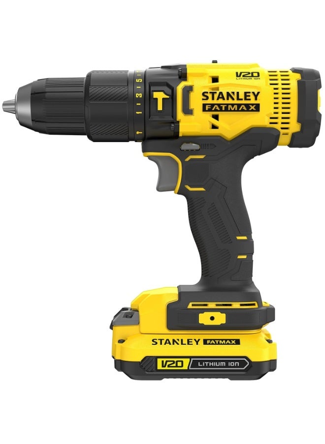 STANLEY FATMAX SCD711C2K-B1 20V 1.5Ah Cordless Brushed Hammer Drill Machine With 2pcs Batteries & 1pc Charger - Image 3