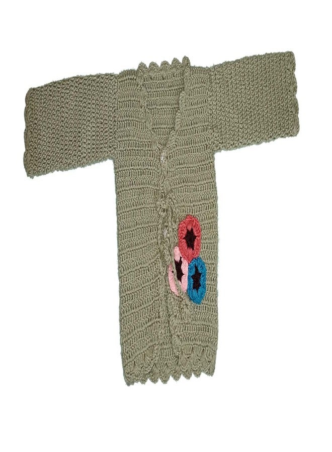 Cute Collection - Woolen Crochet Handmade Top Cum Jacket for Baby Girls (Grey, 0-6 Months) - Image 1