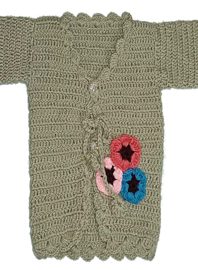 Cute Collection - Woolen Crochet Handmade Top Cum Jacket for Baby Girls (Grey, 0-6 Months) - Image 2