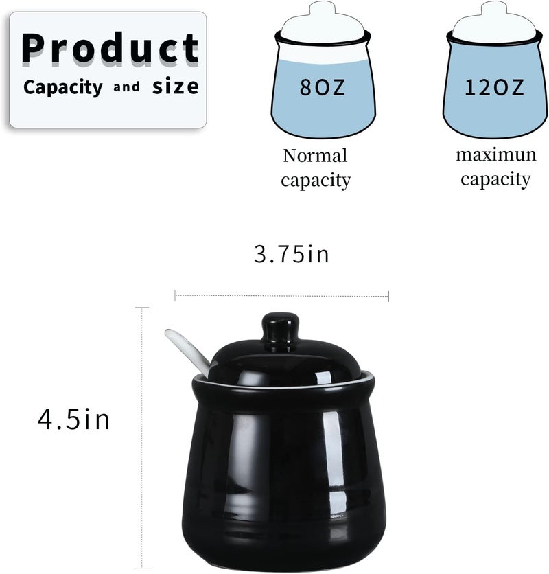 HAOTOP HAOTOP Porcelain Salt Bowl with Lid and SpoonCeramic Sugar Bowl 12oz Black  - Image 5