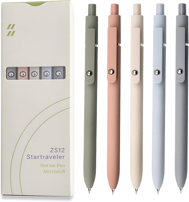 Morandi Gel Ink Pen Set - 5 Pcs 0 . 5mm Fine Point Black Ink Pens for Smooth Writing - Image 1